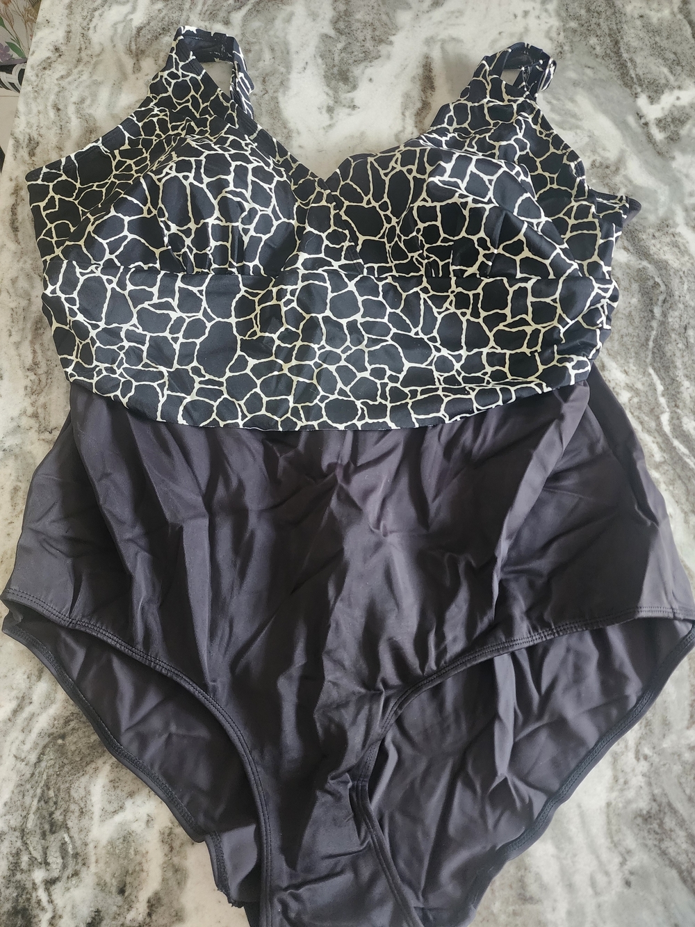 Black & White One-Piece Swimsuit — Supportive Tankini Style New Without Tag